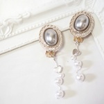 シルバーカボションイヤリング❥送料無料