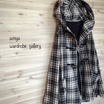 a.myu 初秋♪ナチュラルオリーブグリーングレーチェック♪フードダッフルコート