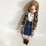 総柄シャツ＋WHノースリーブインナー＋ポケット付きデニムスカートセット♡
