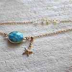 Framed Gemstone Bracelet with Starfish ターコイズ　　14kgf