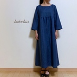 リネン 胸元切り替えワンピース(indigo blue)