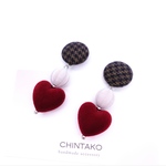  ♡2019秋冬 新作♡フロッキービーズと千鳥柄ピアス/イヤリング（赤）