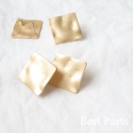 4pcs ピアスパーツ ウェーブスクエア マットゴールド