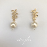 リーフ×コットンパール ピアス