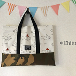 hさまご予約品 お名前テープ付◆レッスンバッグ＊サメ×カモフラ