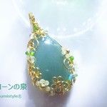 グリーンカルセドニーペンダント（ワイヤージュエリー☆ワイヤーアクセサリー☆ワイヤーラッピング天然石ネックレス）