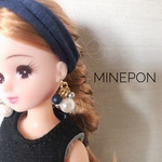 リカちゃん☆ターバン×パールピアス（ネイビー）