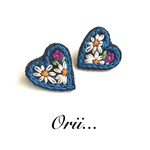 【中】デニムハート花柄刺繍ピアス