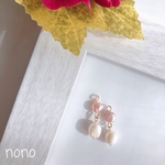 ピンク&ホワイト淡水パール2連ピアス(イヤリング)/サージカルステンレス nonoacs