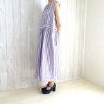 Wガーゼ　パープル×ホワイト　ストライプ　ワンピース　