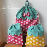 ◎kano・・さまオーダー品　　～strawberry～　ピンクの水玉 巾着3点