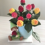 パンフラワー  のラズベリーとクレイドールの小人ちゃん(置物)(玄関飾り)