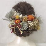 【mxq419x様 専用出品】再販 khaki orange gold tulle ribbon ヘッドドレス