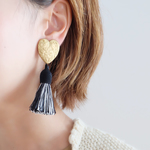 【SALE】【noel.27BW】フランス製タッセル×USA ハート真鍮イヤリング/ピアス