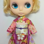 ブライス 着物 振袖 リカちゃん着物 振袖 No.113  菊 金彩