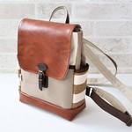 <受注製作＞帆布と合皮のﾘｭｯｸ（ﾏｯｼｭﾙｰﾑ・生成り×ﾎﾞｰﾀﾞｰ) 