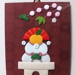 ちりめん細工  松竹梅と餅玉と鏡もち  押し絵   壁掛け   