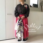 SEAL✳︎受注生産・ブラウン 麻のボリューム袖のリボンブラウス
