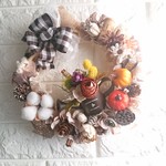 ハロウィンリース(24cm)＊ポットフラワーとオレンジパンプキン＊オータムリース