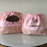 お弁当・コップ袋セット 女の子 裏地付き【大きな木・コップちゃん】ピンク×ピンク小花柄