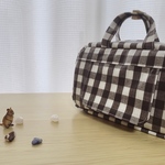【9/28販売】蓋つき手提げポーチ（おむつポーチ）茶色チェック柄