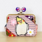 手刺繍の★がま口ポーチ♪