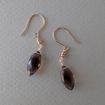 14kgf＊スモーキークォーツ　マーキスカット　ピアス