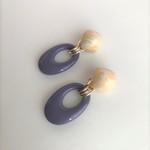 サンドマーブル×パープルオーバル・クリップイヤリング