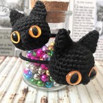 【送料無料】黒猫☆大・小☆あみぐるみヘアゴム セット
