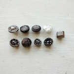 西ドイツ製 1950～1970s シルバー×ブラック ガラスボタンミックス 9～11mm (9個)