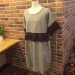 幅広トーションレースのナチュラルダンガリーワンピース