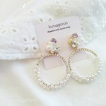 結婚式　お呼ばれ用にも◎　パールストーンリングのイヤリング　ピアス　ブライダルアクセサリー　