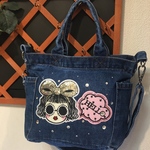 ショルダーバッグ　デニム　ワッペンデコ　キラキラストーン　