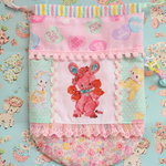 hana*ハンドメイド★縦長まんまる巾着レトロアニマルピンクうさぎちゃん×ハロベビ