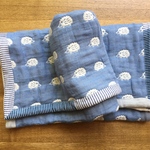 <new> """ひつじblue × patchwork"""  ６重ガーゼケット　