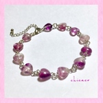 １点もの♡天然石フローライトぷっくりハートのブレスレット