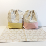 ＊「Tycka om」Flower Pink*Yellow ランチョンマットとコップ・給食袋に使える巾着のセット＊