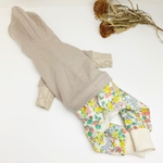 イタグレ服SS グレージュ×花柄 セパレート風カバーオール 犬服