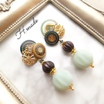 NO.55【Green×Gold◆2way アンティークボタン ヴィンテージボタン】