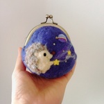 【再販】惑星×ハリネズミ羊毛フェルトミニがま口