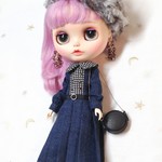 プリーツロングワンピース　ネイビーデニム＊22cmdoll