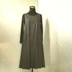 チャコールグレー×白ピンストライプ　ふんわりすっきりフレアーエプロンドレス　長め108