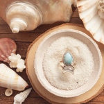 8〜11号【サイズ調整可】《silver925》rainbow moon×larimar ✴︎2 stones ring＊