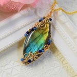 天然石ラブラドライトのネックレス＜Ｎ４１５＞ネックレストップ　ワイヤージュエリー