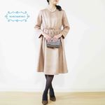 秋冬新作【シャンパンゴールド】ラミーリネン混合生地ウエストギャザー切替えワンピース♥