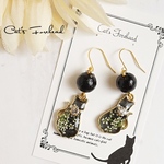 黒猫の押し花ピアス/イヤリング