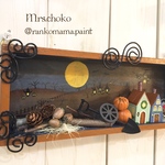Halloween雑貨☆彡ハロウィン風景のインテリア雑貨☆彡壁掛け　トールペイント＆粘土細工　プレゼントに
