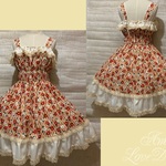 1点物*和柄シャーリング ジャンパースカート★矢絣/花/文様×ピンク×生成レース(即納品)