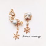 雪の結晶×シルバーブルー ピアス イヤーカフ  