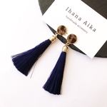 《再販2》【navy】レオパード × ロングタッセル ピアス／イヤリング